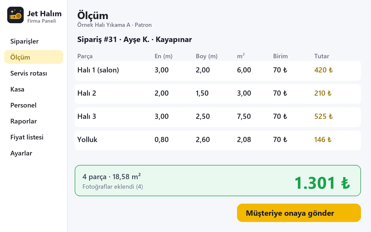 6. Ölçüm ve kesin fiyat